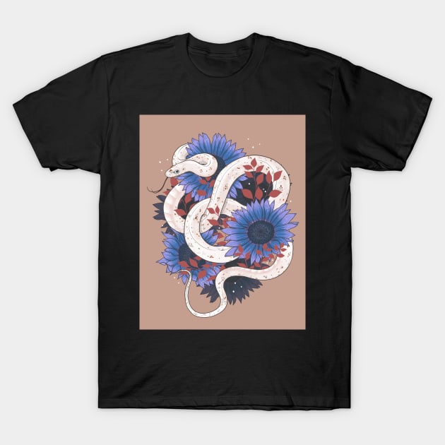 Palmetto Corn Snake with Blue Sunflowers T-Shirt by starrypaige